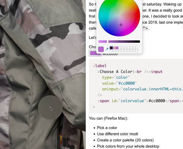 screenshot color picker on desktop in action